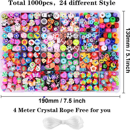 1000PCS Polymer Clay Beads Kit 24 Styles for Bracelet Jewelry Making DIY
