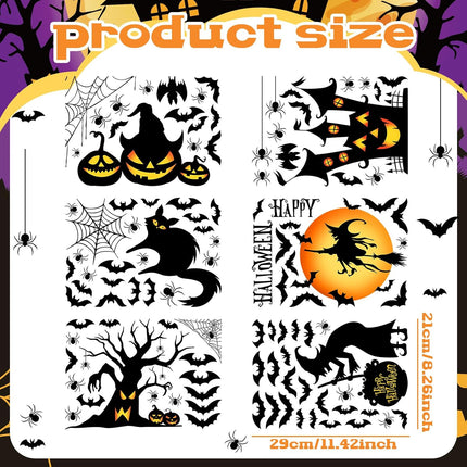 6-Sheet Watercolor Halloween Wall Stickers, Witch Bat Pumpkin Ghost Vinyl Decals
