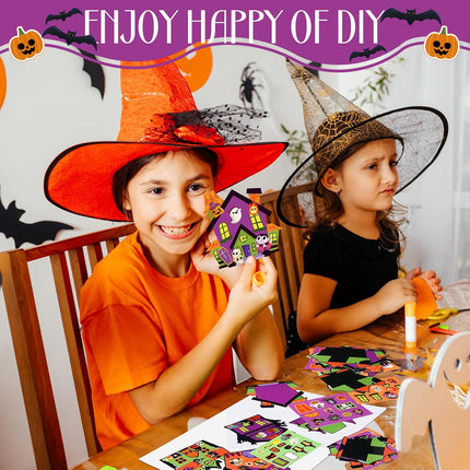 48-Pack Halloween Haunted House Craft Kits, DIY Sticker Activity, 6 Designs