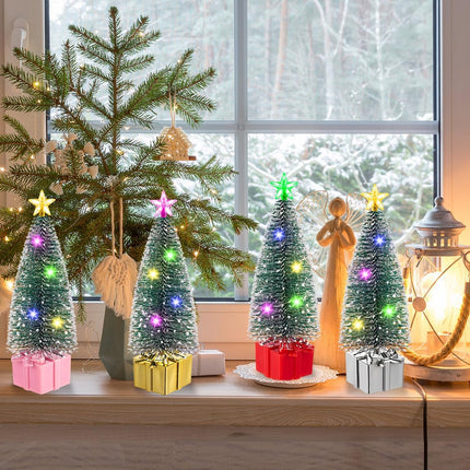 4 Pack Mini Christmas Trees with Lights for Tabletop Holiday Décor