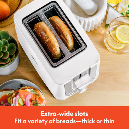 2-Slice Bread Toaster with Wide Slots, Cancel Function, Removable Tray White
