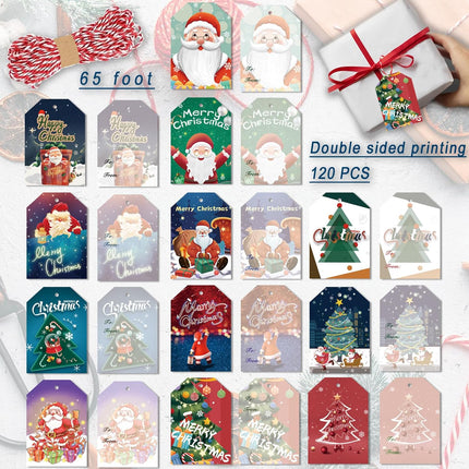 120PCS Christmas Gift Tags with 66ft Ribbon – 12 Styles DIY Gift Wrap