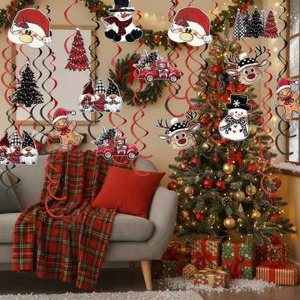 30PCS Christmas Hanging Swirls – Tree, Santa, Snowman & Gnome Party Decorations