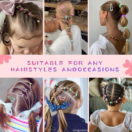 1350P Colorful Hair Ties & 72P Hair Clips Set for Girls – Organizer Box Included