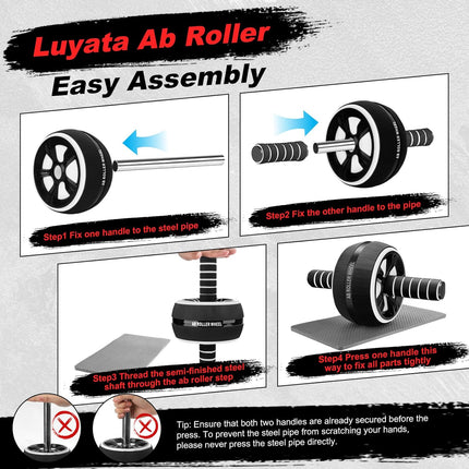 Ab Roller Wheel Set with Knee Mat Push Up Bar & Resistance Bands Home Gym