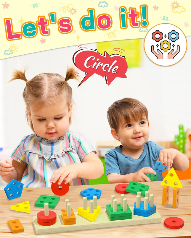 Montessori Wooden Shape Sorter – Toddler Learning Toy for Ages 1-3