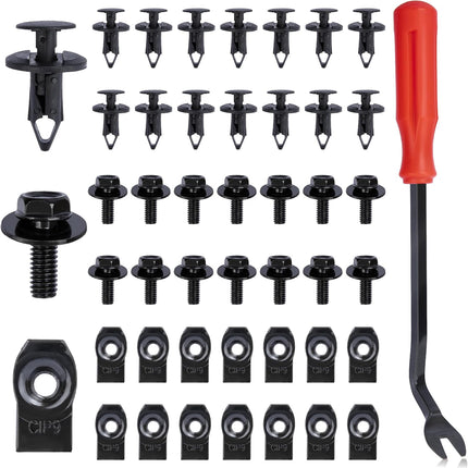 45PCS Engine Splash Shield & Fender Liner Retainer Clips, Bolts & Screws, Black
