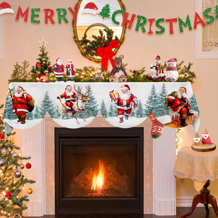 Christmas Mantel Scarf, 79×20 Inch Fireplace Decoration with Santa Claus for Holiday Cheer