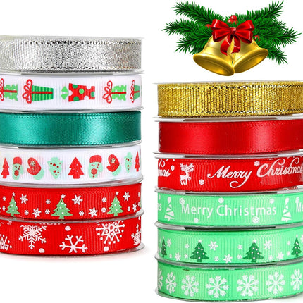 Christmas Grosgrain Ribbon – 60 Yards Silver & Gold Glitter for Gift Wrap