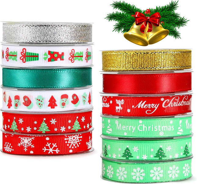 Christmas Grosgrain Ribbon – 60 Yards Silver & Gold Glitter for Gift Wrap