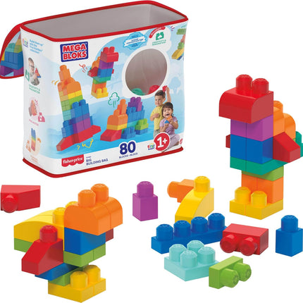 80-Piece Toddler Block Set – First Builders, Blue Bag, Ages 1+, Easy Storage