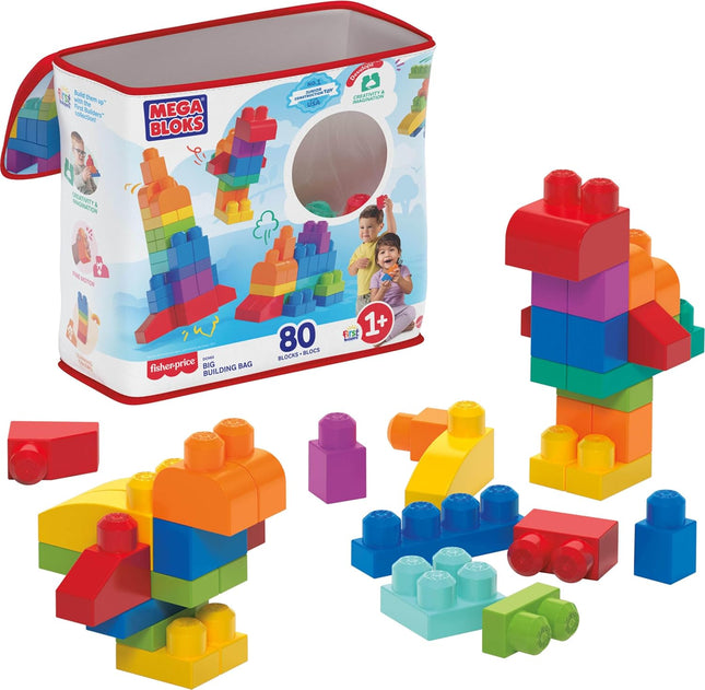 80-Piece Toddler Block Set – First Builders, Blue Bag, Ages 1+, Easy Storage