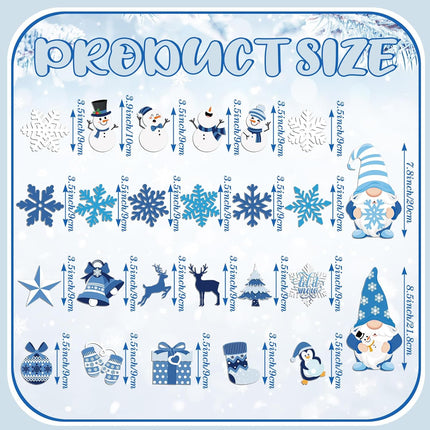 25PCS Christmas Magnets – Blue Gnome, Snowman & Snowflake Fridge Decorations