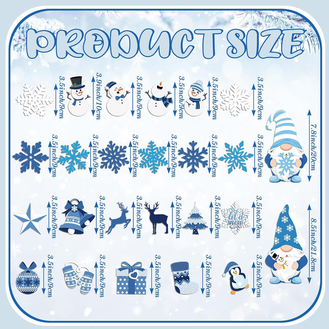 25PCS Christmas Magnets – Blue Gnome, Snowman & Snowflake Fridge Decorations