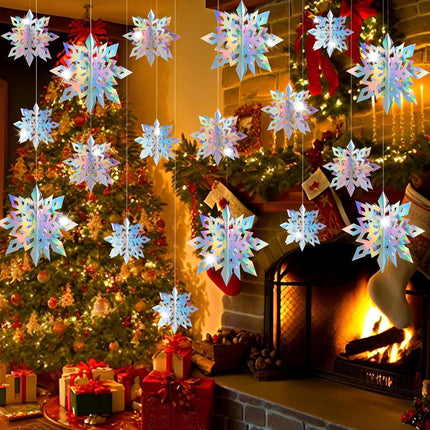 18-Piece Christmas Hanging Snowflakes: 3D Holographic Paper Snowflake Decorations