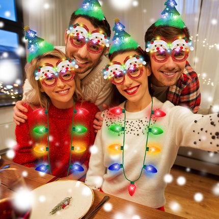 3 PCS Christmas Light-Up Necklace Headband Glasses Set LED Flashing Xmas