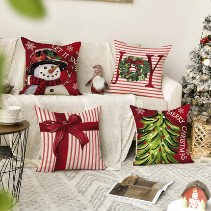 Holiday Throw Pillow Covers – 18x18 Set of 4 Xmas Tree & Gift Box Designs