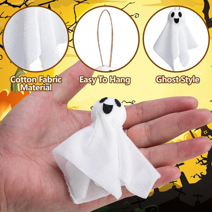 16-Piece 3.5in Halloween Hanging Ghosts, Rustic White Cloth Tree & Yard Decor