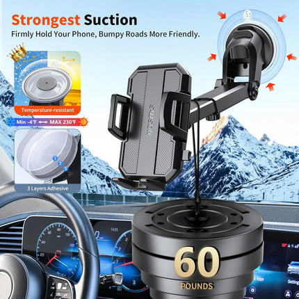 Upgraded 3-in-1 Car Phone Mount – Powerful Suction for Dashboard, Vent & Windshield