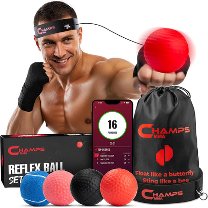 Boxing Reflex Ball Set with Punch Counter App, Hand-Eye Coordination Speed Trainer