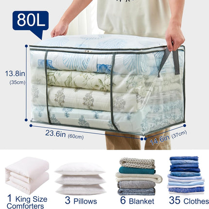 3 Pack 80L Clear Storage Bags Clothes Blanket Organizer with Zippers