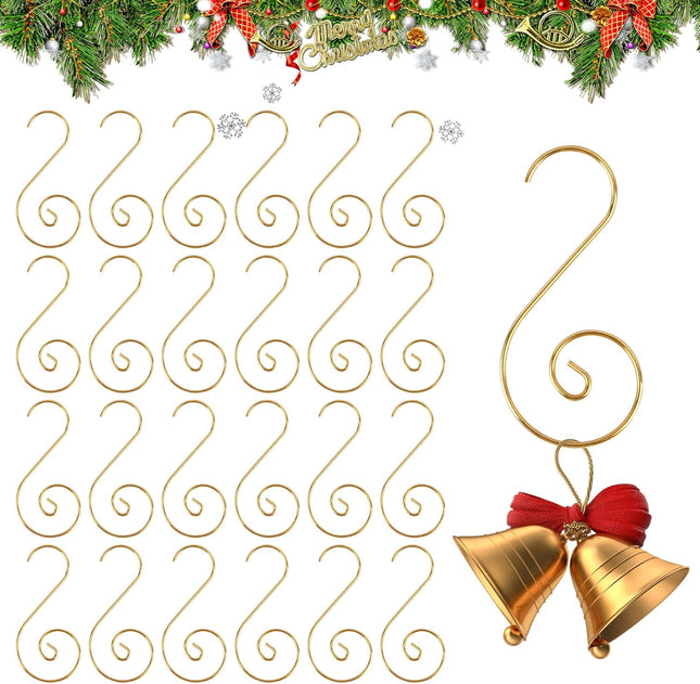 100pcs Gold Ornament Hooks – Metal Christmas Hangers for Tree Balls & Decorations