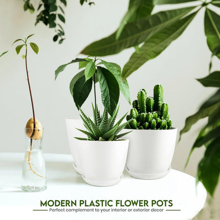5 Pack Indoor Plant Pots with Drainage, Multi-Size White Plastic Planters Set