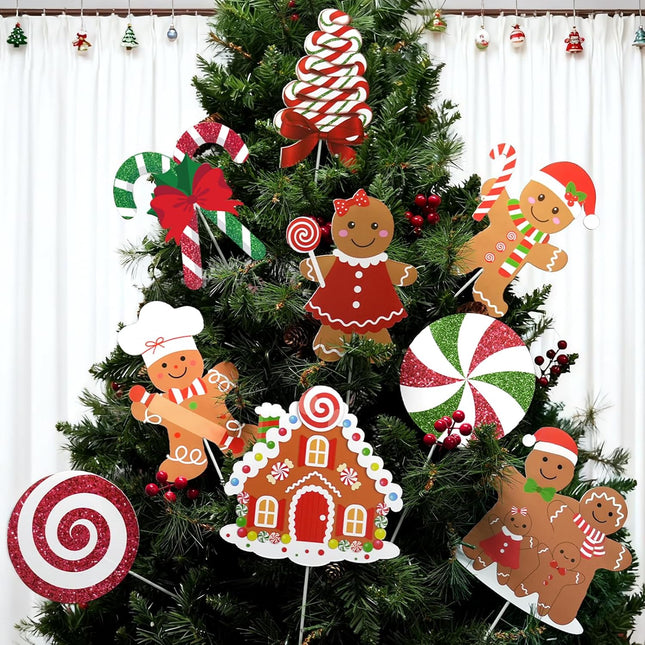 9Pcs Gingerbread Man Christmas Tree Picks – Gingerbread Boy, Girl & Candy Decorations