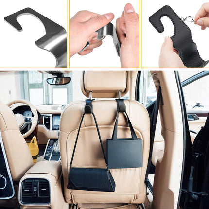 2-Pack Car Seat Headrest Hooks for Purses, Bags, and Grocery Bags – Leather Covered