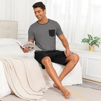 Men’s Summer Pajama Set Short Sleeve Shirt & Shorts Lightweight Sleepwear