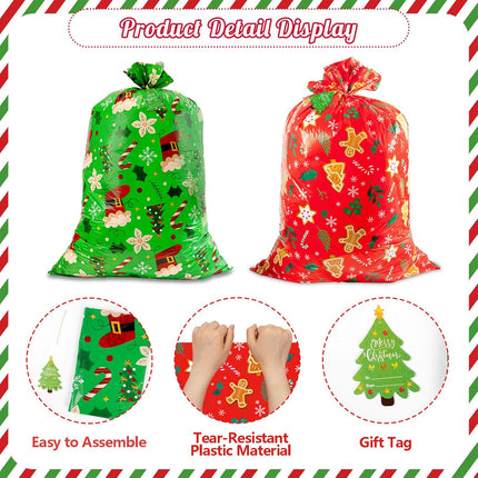 2-Piece Large Christmas Gift Bags Jumbo 36" x 49" Reusable Holiday Drawstring Bags