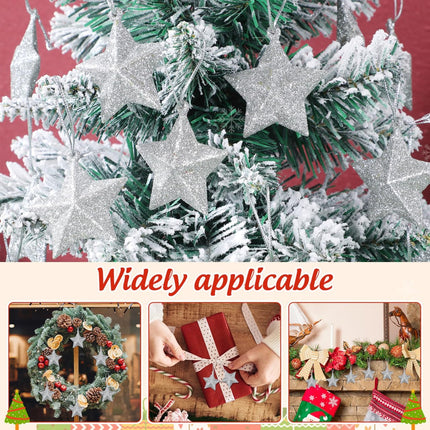 24PCS Glitter Star Ornaments – Gold 3D Xmas Tree Decorations & Pendants