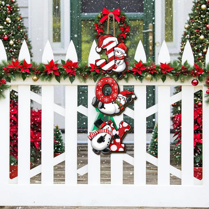 Red Christmas Snowman Wooden Wreath – Front Door Welcome Sign Holiday Home Decor
