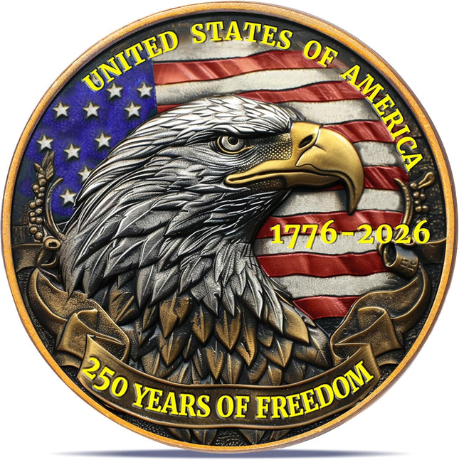 USA 250th Anniversary Commemorative Eagle Coin 1776-2026, Patriotic Collectible Gift