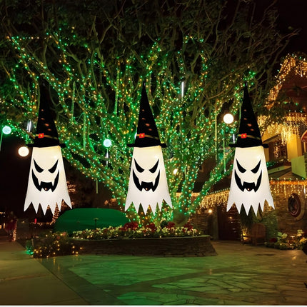 3-Piece 31.5in Halloween Hanging Ghosts, Glowing Witch Hat Decor for Yard & Party