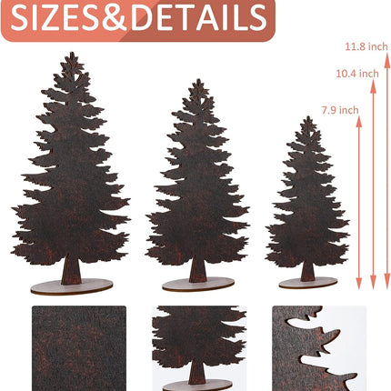3 PCS Mini Wooden Christmas Trees – Tabletop Holiday Decor with Base