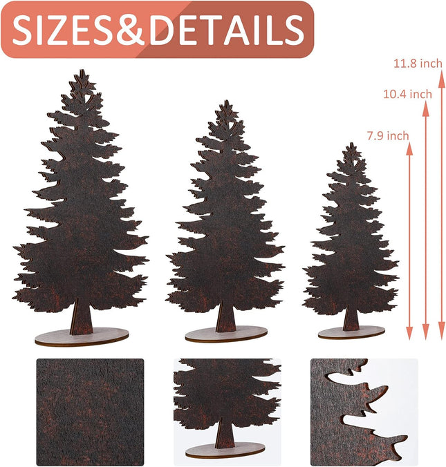 3 PCS Mini Wooden Christmas Trees – Tabletop Holiday Decor with Base