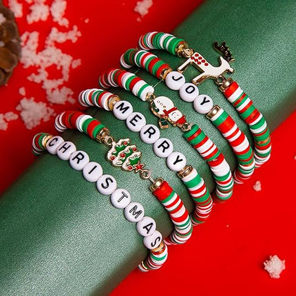 6 Pack Festive Christmas Bracelets Candy-Inspired Stacks for Women & Teens