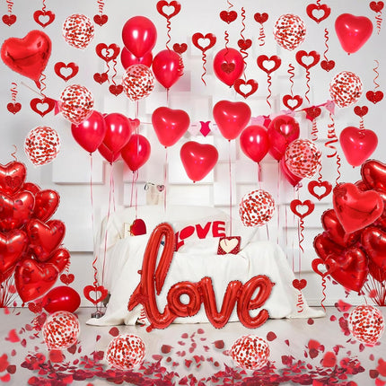 Valentine’s Day Balloon Set: Heart Foil, Latex, Confetti & Streamers for Parties