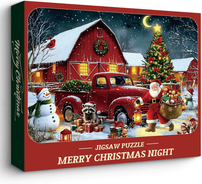 1000-Piece Christmas Puzzle for Adults – Santa, Snow, Red Truck & Snowman