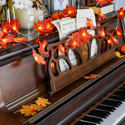 JamBer 7.4ft Fall Garland Lights – Waterproof 20 LED Maple Leaf Lights for Holiday Decor