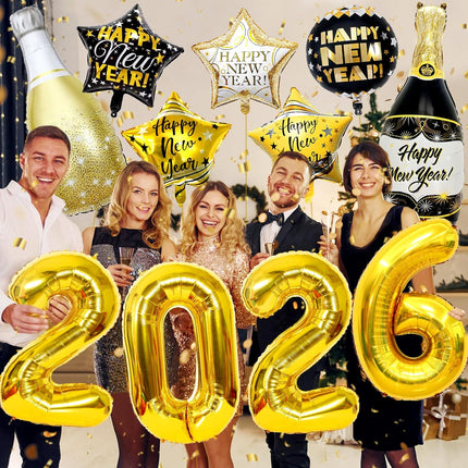 2026 NYE Party Decorations – 11-Piece Gold New Year Balloons Set
