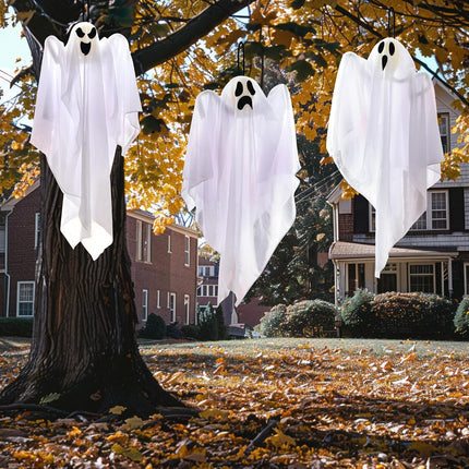 3-Piece 27.5in Halloween Hanging Ghosts, Cute Flying Ghosts for Yard & Party Decor