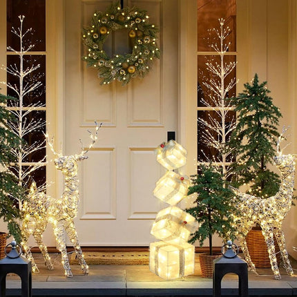 Christmas Lighted Gift Boxes – 4 Stackable Nesting Boxes, 2.8Ft, Battery Timer