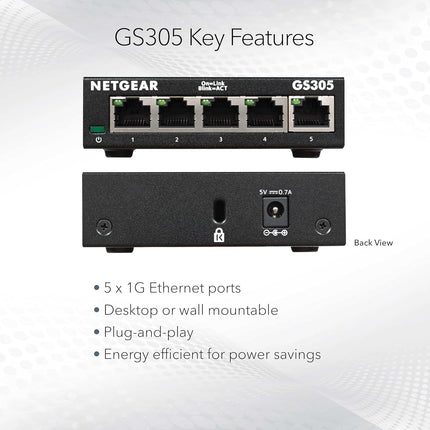 GS305 5-Port Gigabit Ethernet Switch, Plug & Play Home and Office Hub