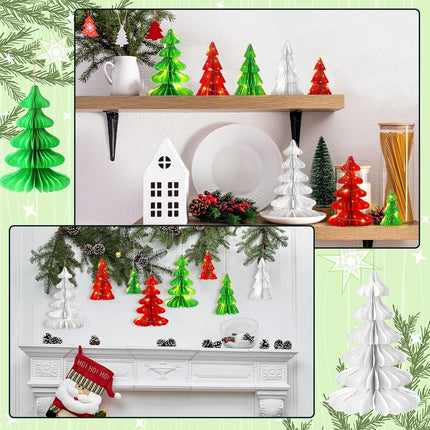 8PCS Honeycomb Paper Christmas Trees with LED Light Strings Table Decor