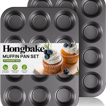2 Pack 12 Cup Muffin Pan Nonstick Cupcake Baking Tray Dark Grey Bakeware