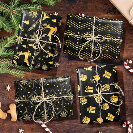12 Sheets Christmas Wrapping Paper – 20x27" Black Gift Wrap for DIY Crafts