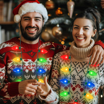 2 Pack Christmas Light Necklaces – 9 LED Bulbs, 3 Flash Modes for Xmas Party