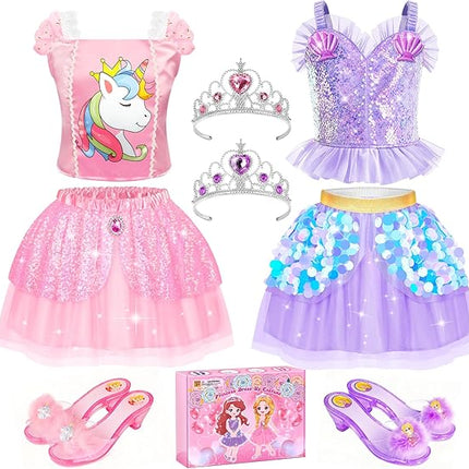 Princess Dress Up Clothes with Shoes – Mermaid & Unicorn Costume Set for Girls 3–6